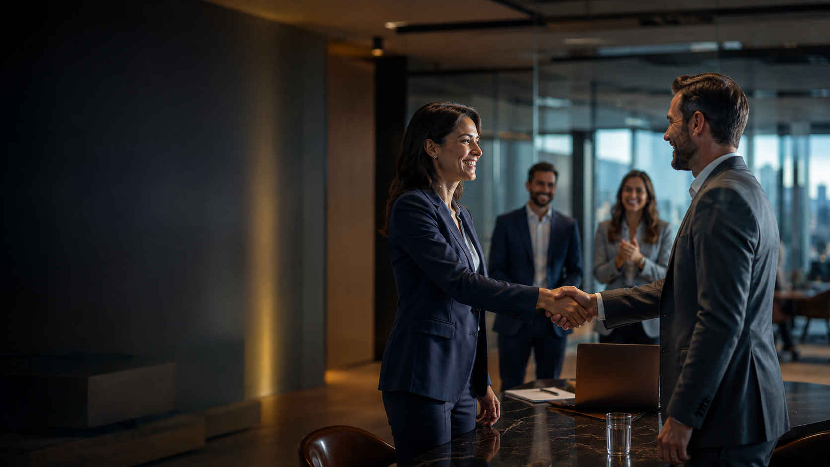 Profissionais fechando parceria comercial do MD Comune